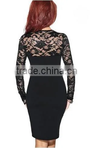 Women's Elegant Floral Lace Long Sleeves Bridesmaid Midi Dress photo-2