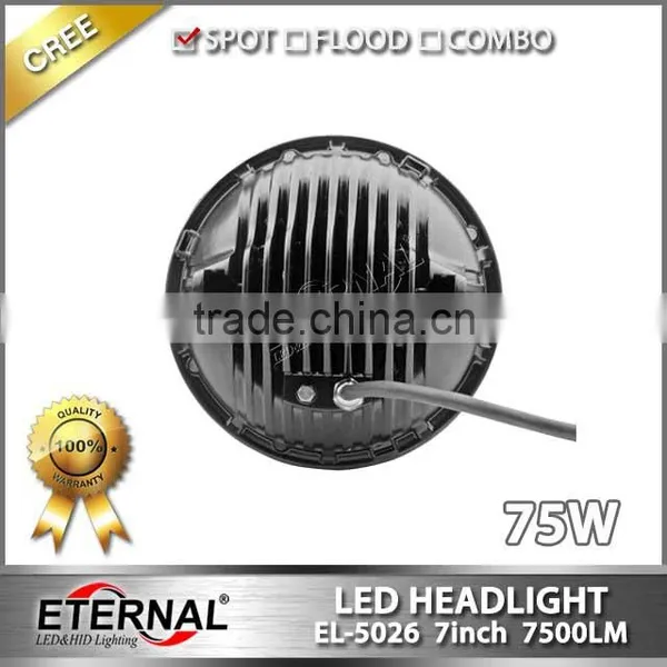7 Inch 75W Led Headlight for Jeep Wrangler Rubicon off Road With Dual Beam H4 Plug Halo Angel Eyes Ring photo-3