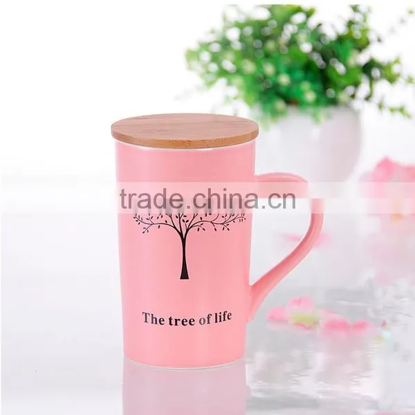 Hot Sale Stoneware Mug With Bamboo Lid,beautiful Tree Design Ceramic Mug With Bamboo Lid and Handle photo-4