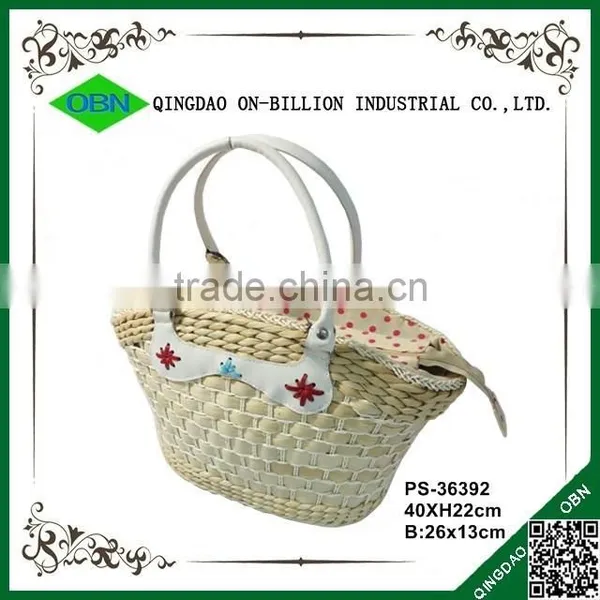 Cheap Handmade Natural Maize Mini Make Straw Bag With PU Handles photo-2