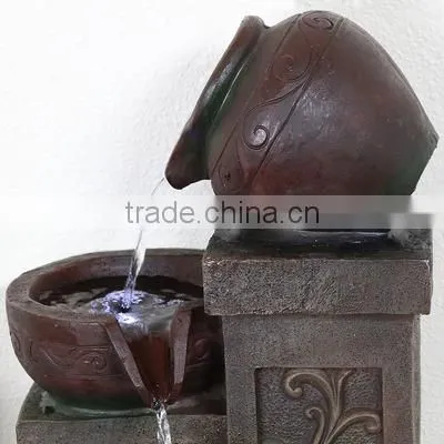 Tiered Pottery Tabletop Water Fountain With LED Lights photo-3