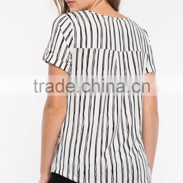 Best Selling High Quality Ladies Vertical Stripe t Shirt photo-5