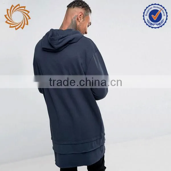 High Quality 280 Gsm Long Line With Hood Custom Men Hoodies 50% Cotton photo-3