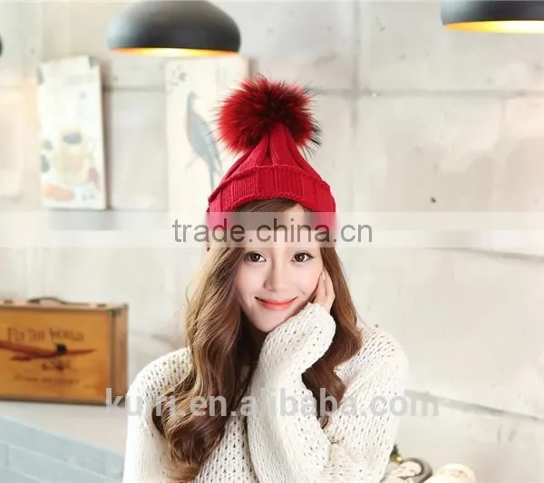 Puffs Fox Fur Ball Wool Cotton Hats Knitted Beanie Real Fox Furry Pom Pom Bomber Hats Bonnet Crochet Large Fluffy Ball Hats photo-6
