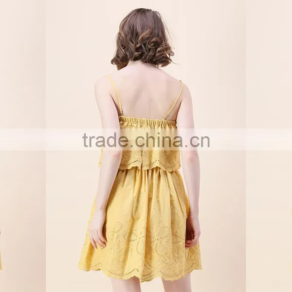 2017 SINGLE COLOR Adjustable Spaghetti Strap Embroidered Women Short Dress photo-2