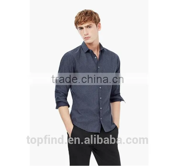 Spots Print Classic Collar White Button Slim Fit Fashionable Casual Men's Shirt for 2016