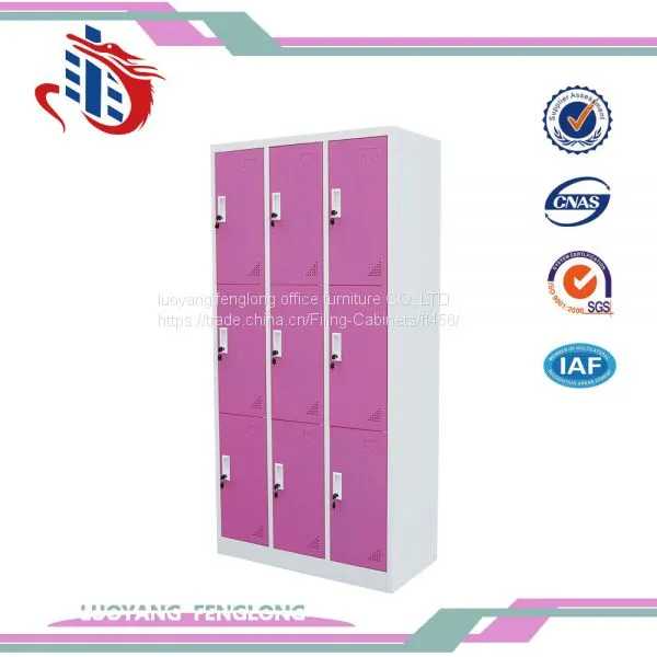 Changing Room Metal Locker Steel Nine Door Pink School Lockers for Sale