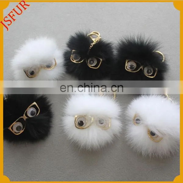 Factory Wholesale Glasses Fox Pom Pom Fur Keychain For Bag Charm photo-2