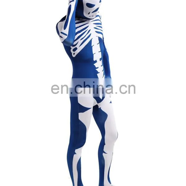 Blue & White Skeleton Nude Suit Tight Zentai Body Spandex Stretch Mens Jumpsuit Adult photo-2