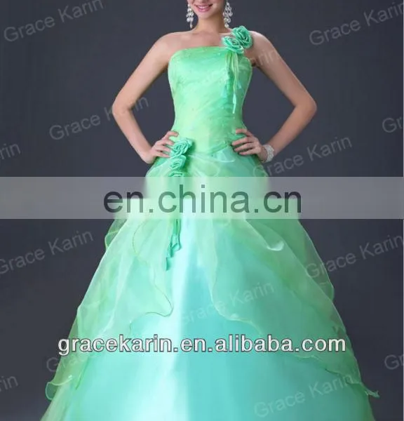 Grace Karin New Style One Shoulder Green Quinceanera Dresses CL2678 photo-2
