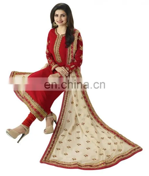 Women's Stylish Party Wear Heavy Zari Embroidery Salwar Kameez Semi Stitched Suits 2017 photo-2