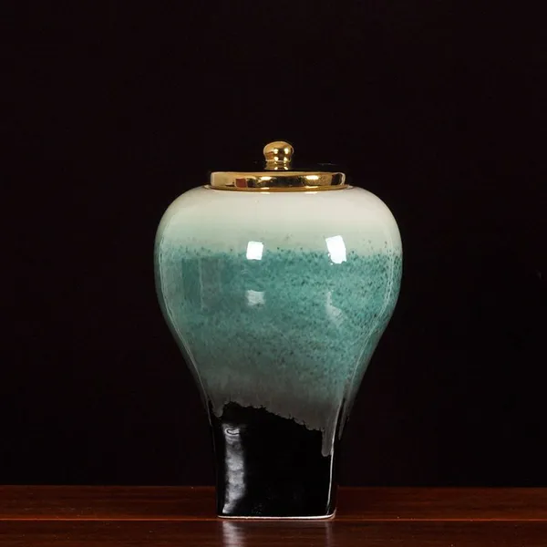 Modern Creative Chinese Jingdezhen Green Storage Jar Ceramic Vase With Lid For Indoor photo-4