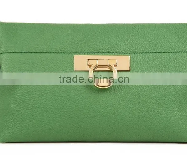 Fashion Grained Leather Clutch Bag Simple Folded Dinner Ladies Hand Bags With Wristlet Strap 2016 Popular Apple Green photo-2