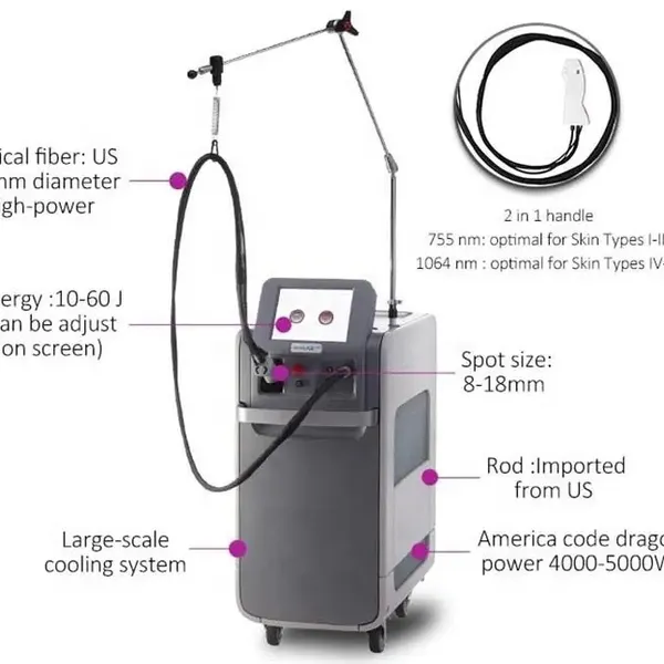 1064nm 755nm Long Pulse Laser Depilation Alexandrite Laser Hair Removal Machine Laser Alexandrite 755nm