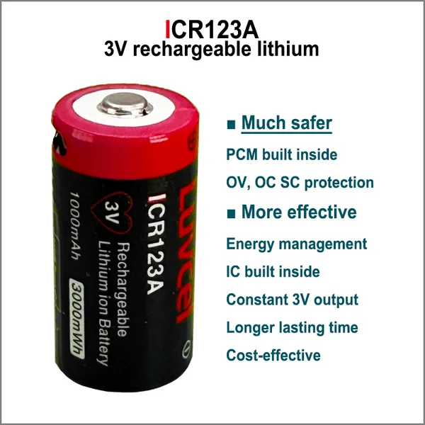 USB-C 3V ICR123A(18350/16340) Rechargeable Lithium Batteries for Flashlight Camera Film Camera Motion Sensor Electronic Lock photo-3
