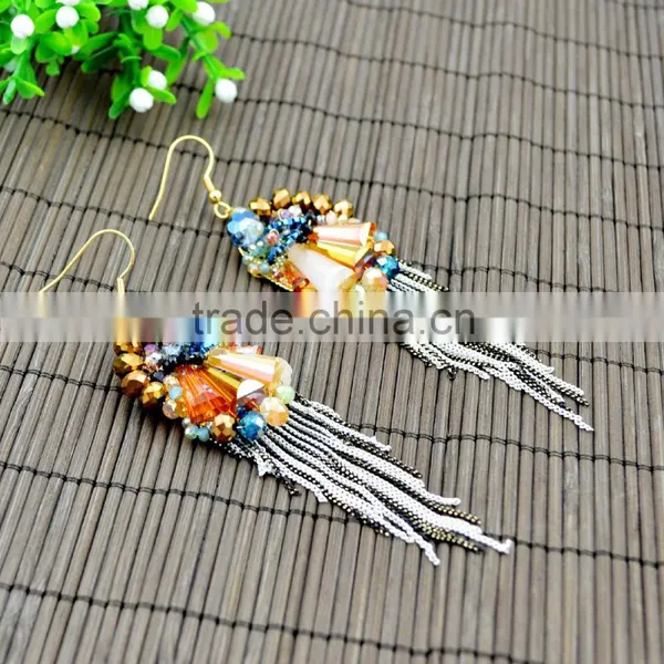 Fashion Earings for Women 2015 Crystal Beads Earring Large Tassel Earring Jewelry photo-2