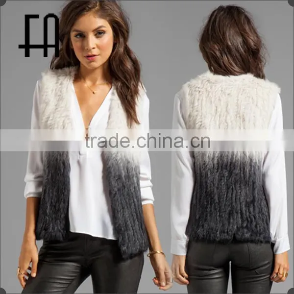 Factory Direct Wholesale Price Dip-dye Rabbit Fur Knitted Waistcoat /knitted Fur Vest