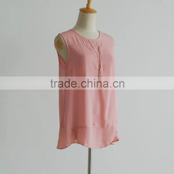 New Style Iron Beads Pink Ladies Georgette Tops Latest Chiffon Tops Quality Choice photo-3