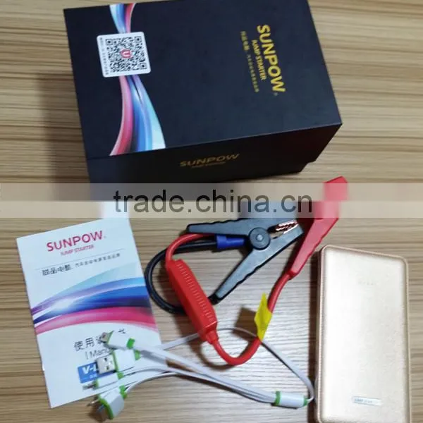 Sunpow 6000mah New Design Car Battery Charger and Luxury Gold Color Mini 12v Car Jump Starter With Air Compressor photo-6