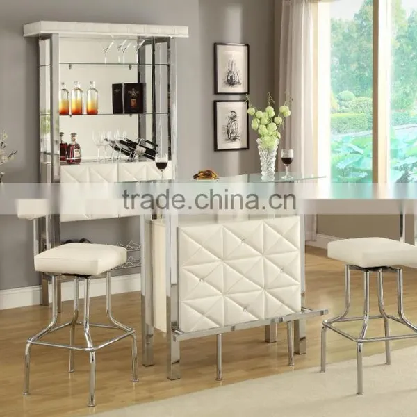 BAR COUNTER WITH CURIO AND BAR CHAIRS