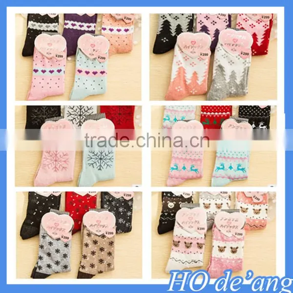 2016 Christmas Snowflake Deer Pattern Girl's Cartoon Tube Socks Thick Warm Women Nylon Socks MHo-168