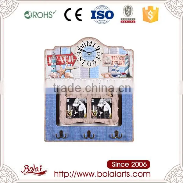 Blue Color Surface Nautical-style and Photo Frame Mdf Clock Wood
