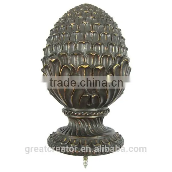 Decorative Antique White Pineapple Curtain Rod Finials For Large Wooden Poles photo-5