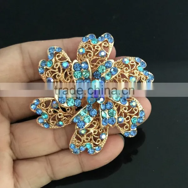Zinc Alloy Color AB Rhinestone Flower Brooch Pin,Crystal Brooches For Decoration photo-3