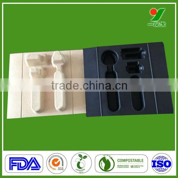Recycled Material Unbleached Bagasse Pulp Tray Cosmetic Display Stand Paper Molded Pulp Packaging photo-4