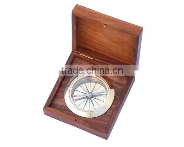 Stylish Compass Rose Solid Brass Captain's Desk Compass With Rosewood Box 13411 photo-2
