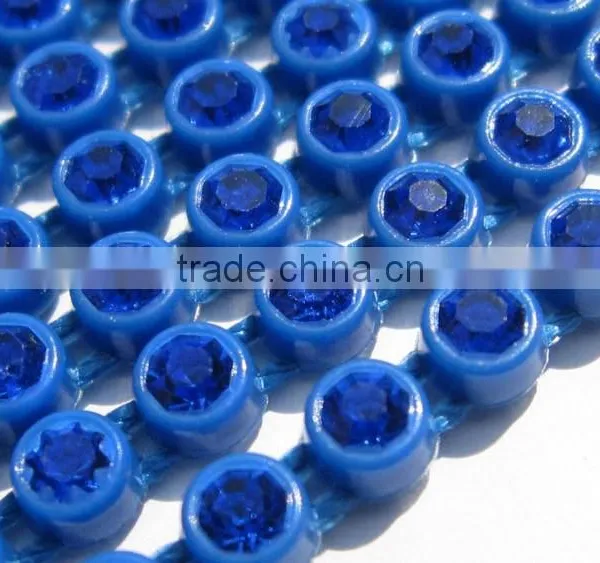 SS8 Colored Rhinestone Trimming/D115 Plastic Base With Sapphire Cup Chain for Wedding Dress/ Rhinestone Banding(RT-240-A-COL) photo-2