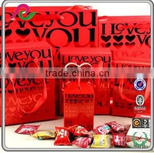 China Luxury Red Hot Stamping Love Wedding Gift Bags With Ribbon Handle photo-2