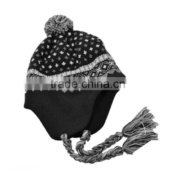 Custom Fold up Fashion Winter Earflap and Tassel Baby Knitted Cap photo-4