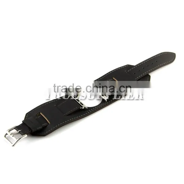 Black Leather Band for Apple Watch Link Leather Bracelet photo-3