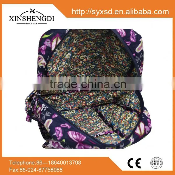 2016 Wholesale Cotton Beautiful Quilted Fashion Zipper Outdoor Backpack photo-2