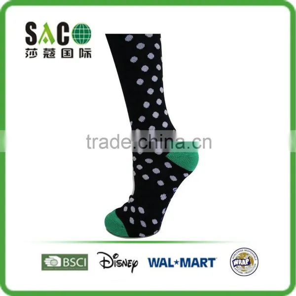 Fancy Navy Cuff White Dots Green Toe and Heel Black Knee High Sports Socks photo-3