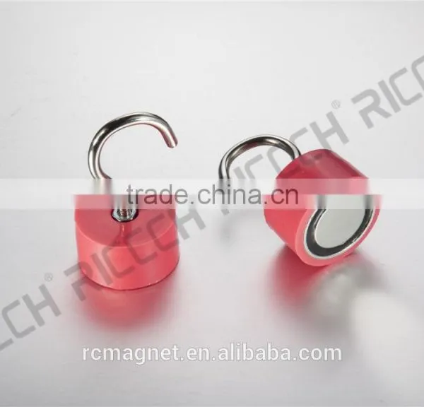 Yellow Magnetic Hooks,Strong Neodymium Rubber Coated Pot Magnet photo-4