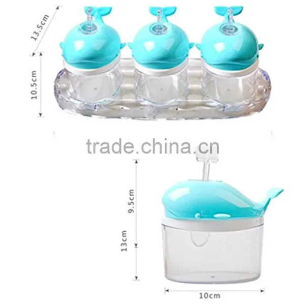 Food Grade 3 Pieces Whale Spice Shakers , Plastic Seasoning Bottle , Spice Jar With Cover and Spoon photo-2