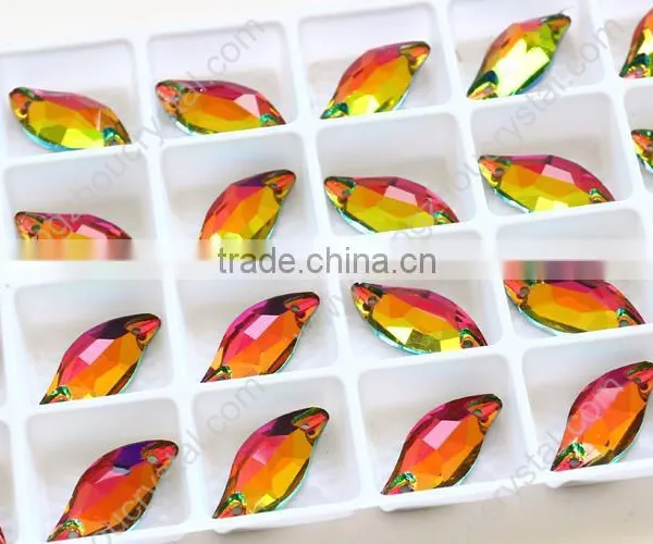 Leaf Shape k5 Crystal Sew on Stones With Silver Plated/foiled Flat Back photo-3