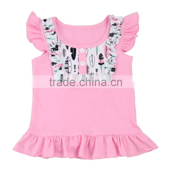 Best Selling Assorted Color Breathable Summer Design 100% Cotton Printed Baby Tops/ Girl Shirts photo-2