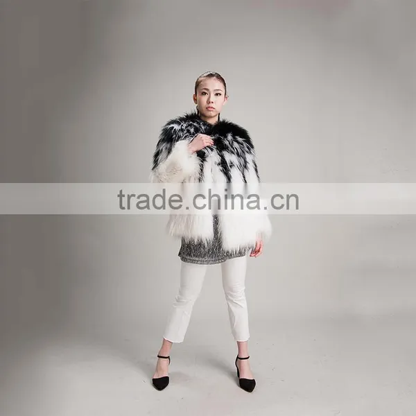 Myfur Black and White Women Fur Coat For Winter Real Raccoon Fur Long Jacket Fashion photo-3