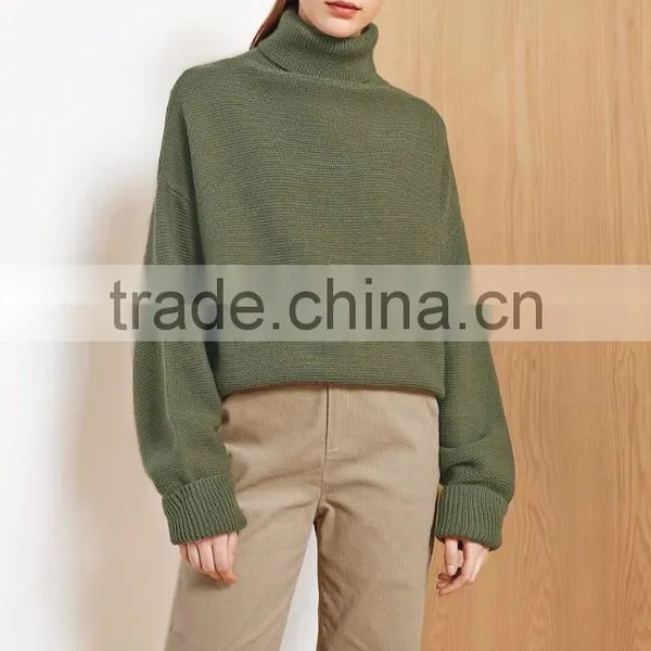 2017 New Design Style Women Green Color Turtleneck Long Sleeve Pullover Sweater photo-4