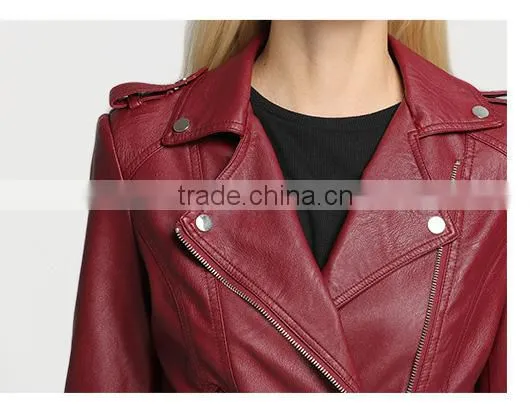 2017 Latest Designs Lady Casual Fashion Women Leather Jacket for Wholesale Winter Coat Leather photo-4