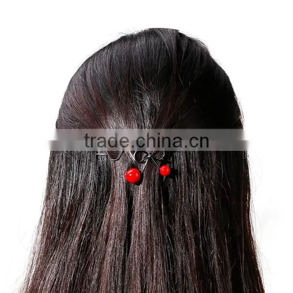 New Fashion Wave Gunmetal With Red Cherry Acrylic Beads Hair Clips photo-3