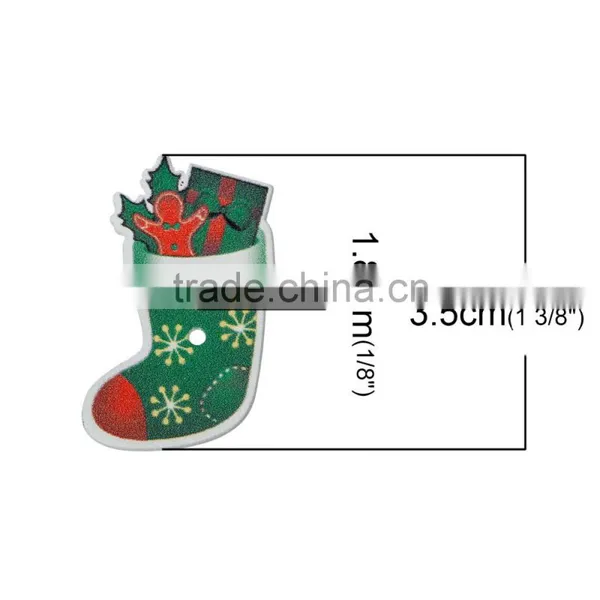 Sock Snowflake Buttons,Red & Green Christmas 2 Holes Wood Buttons photo-2