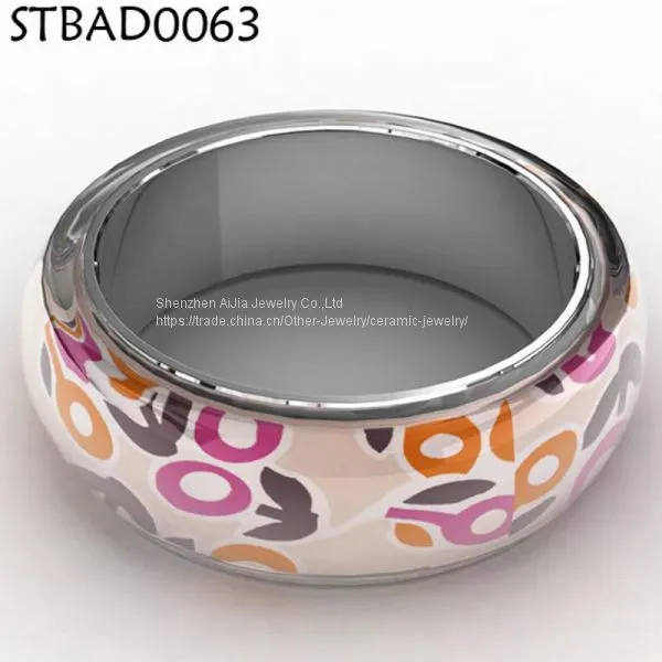 Color Stripe Pattern Jewelry Enamel Bracelet Bangle For Women photo-2