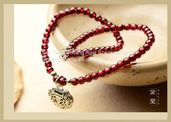 Wine red garnet Anklet Folk style summer Hongsheng silver jewelry anklets,Woman fresh and simple