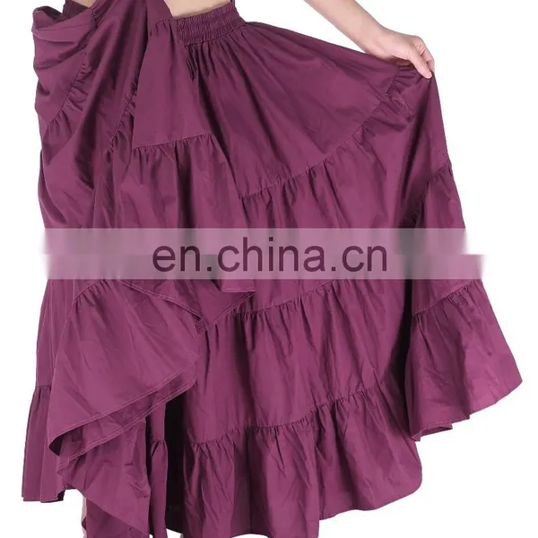 Belle Poque Women's Solid Wine Red Color Wide Hem Cotton Maxi Skirt Long Skirt BP000207-2 photo-4