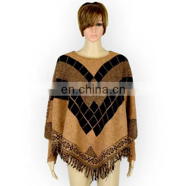 Rhombus Tassels a Batwing-sleeved Blouse Crew Neck Sweater Loose Autumn Winter Coat photo-3