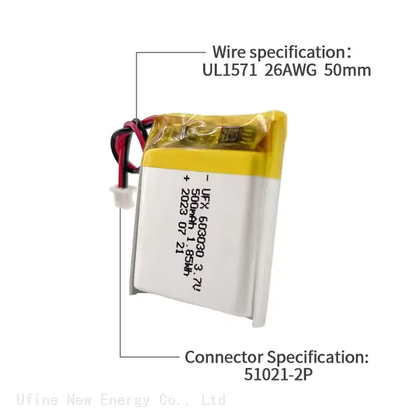 3.7V Lithium Ion Battery for Sale UFX 603030 500mAh Contains Multiple Certifications photo-3
